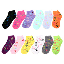 Load image into Gallery viewer, 12-Pack Musical Notes Women's Ankle Socks