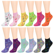 Load image into Gallery viewer, 12-Pack Musical Notes Women's Ankle Socks