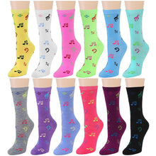 Load image into Gallery viewer, 12-Pack Women's Crew Socks - Musical Note