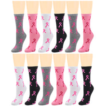 Load image into Gallery viewer, 12-Pack Women's Crew Socks Breast Cancer Awareness